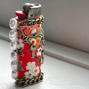 Personalized Floral and Pearl Charm Lighter, Key to My Heart | One-of-a-Kind, Handmade Charm Lighter Gift