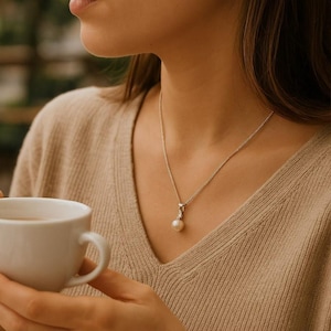 Elegant Pearl Drop Necklace Sterling Silver Pendant Dainty Gift for Her