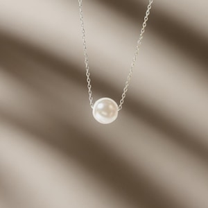 Dainty Freshwater Pearl Necklace Minimalist Sterling Silver Jewelry Elegant Gift for Her Bride Bridesmaid