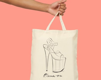 Pleaser Pole Dance Shoe Heel Graphic Tote Bag, Pole Dancer Gift, Pole Dance Art, Cotton Tote, Everyday Use, Eco-Friendly Shopping Bag