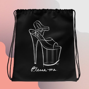Pleaser Pole Dance Shoe Graphic Print Large Drawstring Bag Black, Pole Dancer Gift, Pole Dancer Art, Pole Dance Bag