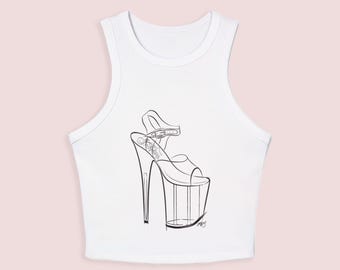 Pole Dance Stiletto Cotton Racerback Tank Top, Pole Dancer Gift, Pole Dance, Pleasers, Pole Dance Shoe