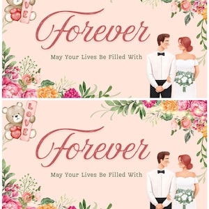 Romantic Wedding Greeting Card – Forever Love Card – Bride and Groom Illustration – Elegant Floral Design – Personalized Wedding Gift