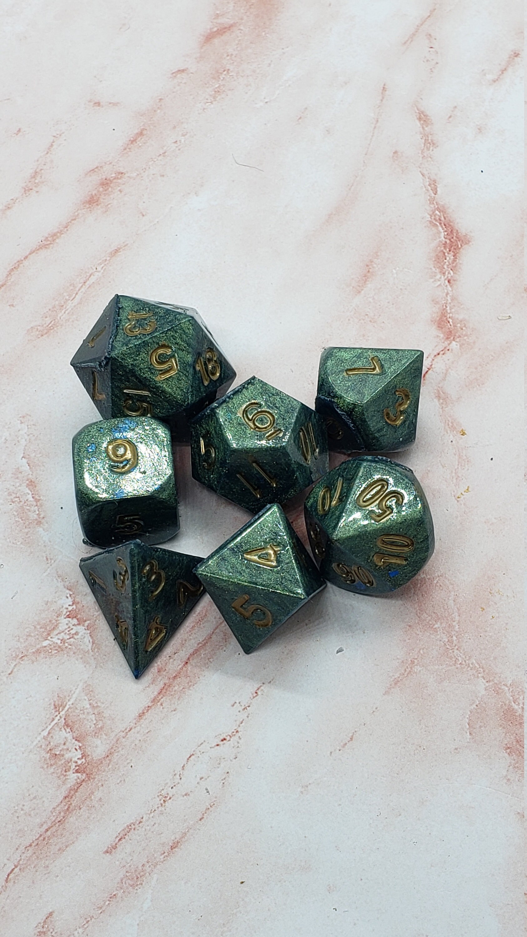 Forest Green Soft Edge Dice Set, B Grade DnD Dice, 7 Piece Set