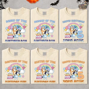 Custom Birthday Shirt, Bluey Characters Shirt, Birthday Bluey Family Shirt, Family Matching Shirt, Blue Dog Shirt, Bluey & Bingo Shirt