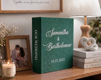 Custom Photo Album with Sleeves, Couple Engagement Photo Book Embroidered, Linen Wedding Journal Keepsake, Our Wedding Machine Embroidery