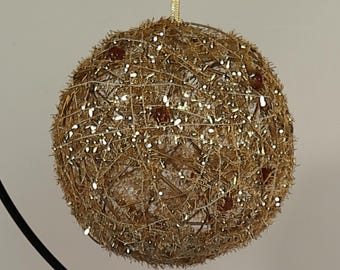 Pier 1 Vintage Glitter Vine Gold and Amber Ball Ornament 4"