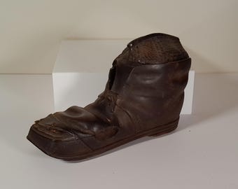 Primitive Inkwell and Stamp Box - Victorian carved wooden shoe.