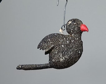 Vintage Mica Putz Spun Cotton Black Bird Figurine Christmas Tree ornament