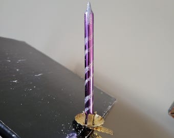 Adorno navideño vintage de vidrio de mercurio con purpurina morada, con clip, juego de 3