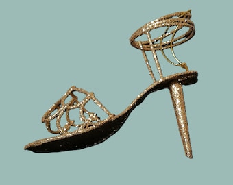 Vintage Pier 1 Gold Glitter Strappy Stiletto Sandal Sexy ornament
