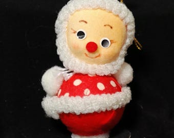 Vintage Inarco Christmas Ornament Japan Santa Roly Poly  Red Polka Dots