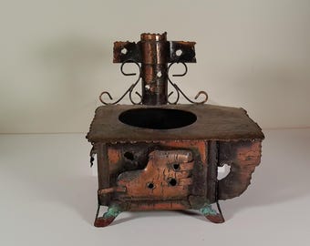 Macetero de metal vintage para estufa, llavero, plato para baratijas, plato para monedas, decoración única, arte popular