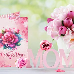Muttertagskarten-Set, elegantes rosa Rosendesign auf weichem Pastellhintergrund, Liebe und Wertschätzung, durchdachtes Muttertagsgeschenk, Karten.