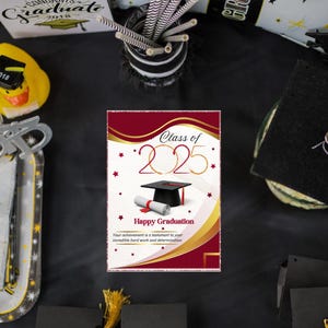 Cartes de voeux pour l'obtention du diplôme, félicitations à la promotion 2025, cartes pour étudiants diplômés, fournitures de remise des diplômes, remise des diplômes 2025.