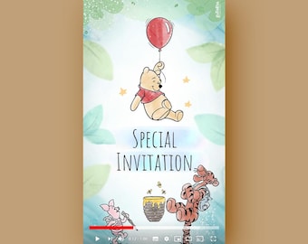 Video Invitation Winnie the Pooh, Classic Pooh Animated Invite, Winnie The Pooh Birthday Video Invitation, Winnie the Pooh Birthday Invite