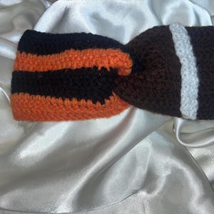 Handmade Crocheted Headband – Half Team Colors, Half Football Design