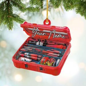 Personalized Fishing Tackle Box 2D Flat Ornament, Custom Fisherman Xmas Tree Decor, Outdoor Lake Decor, Gift for Fishermen, Anglers & Dads