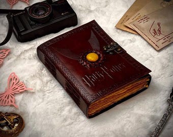 Handmade Leather Journal: Embossed Spell Book, Vintage Deckle Edge Paper