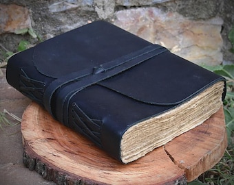 Handmade Black Leather Journal: Vintage Deckle Edge Book of Shadows