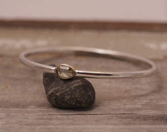 Yellow Rose Cut Diamond Bangle 14K YG and Sterling