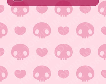 Schattig pastel kawaii roze hart schedel naadloos patroon / anime direct downloaden / esthetisch digitaal papier PNG Surface Design illustratie