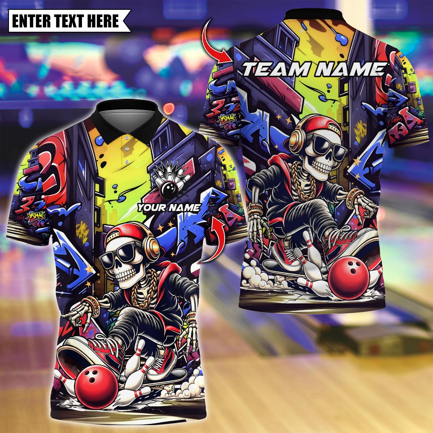 Discover Custom Bowling Polo Shirt with Graffiti Skull Design, Personalized Name for Men and Women