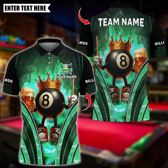 Personalized Name Billiards Polo Shirt, Flaming Crown 8 Ball With