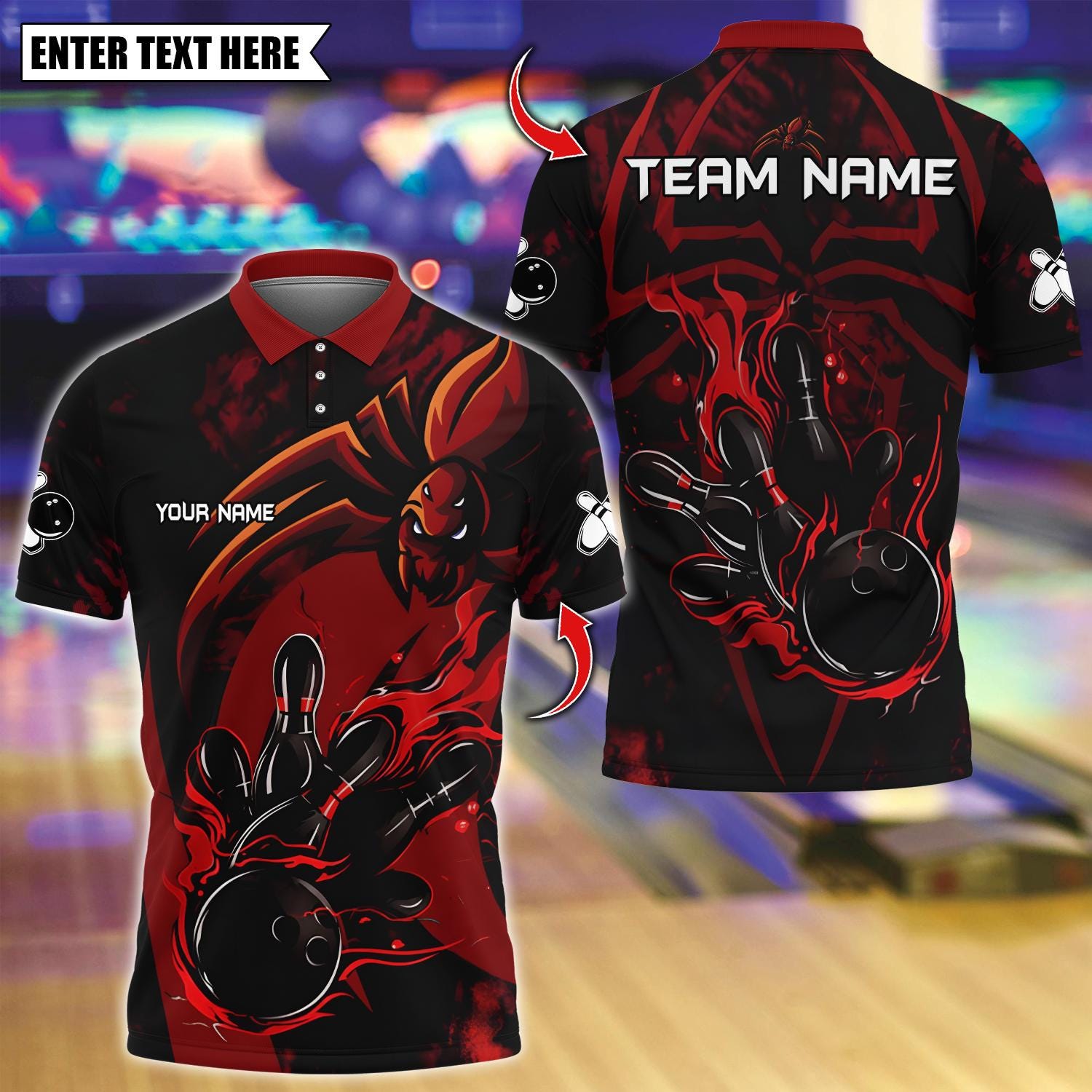 Discover Custom Bowling Polo Shirt, Spider Bowling Design, Personalized Bowling Polo for Men Women, Personalized Name Team 3D Shirt