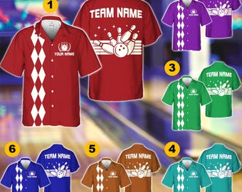 Personalized Retro Bowling Hawaiian Shirt, Custom Name Button Down Shirt For Bowler, Vintage Bowling Team Shirt, Bowling Lovers Gift