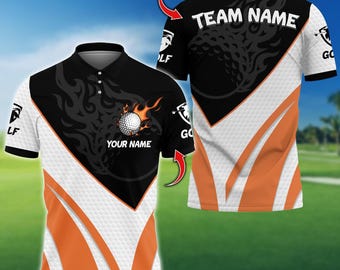 Golf Fire Ball Plus Polo Shirt, Custom Team Name 3D Polo Shirt, Golf Team Jersey for Golfer, Gift for Golfer, Golf Shirt.