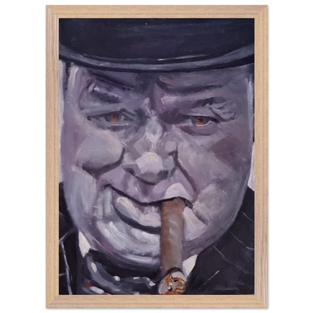 Framed Sir Winston Churchill Portrait Poster - Hand Painted With Cigar ...