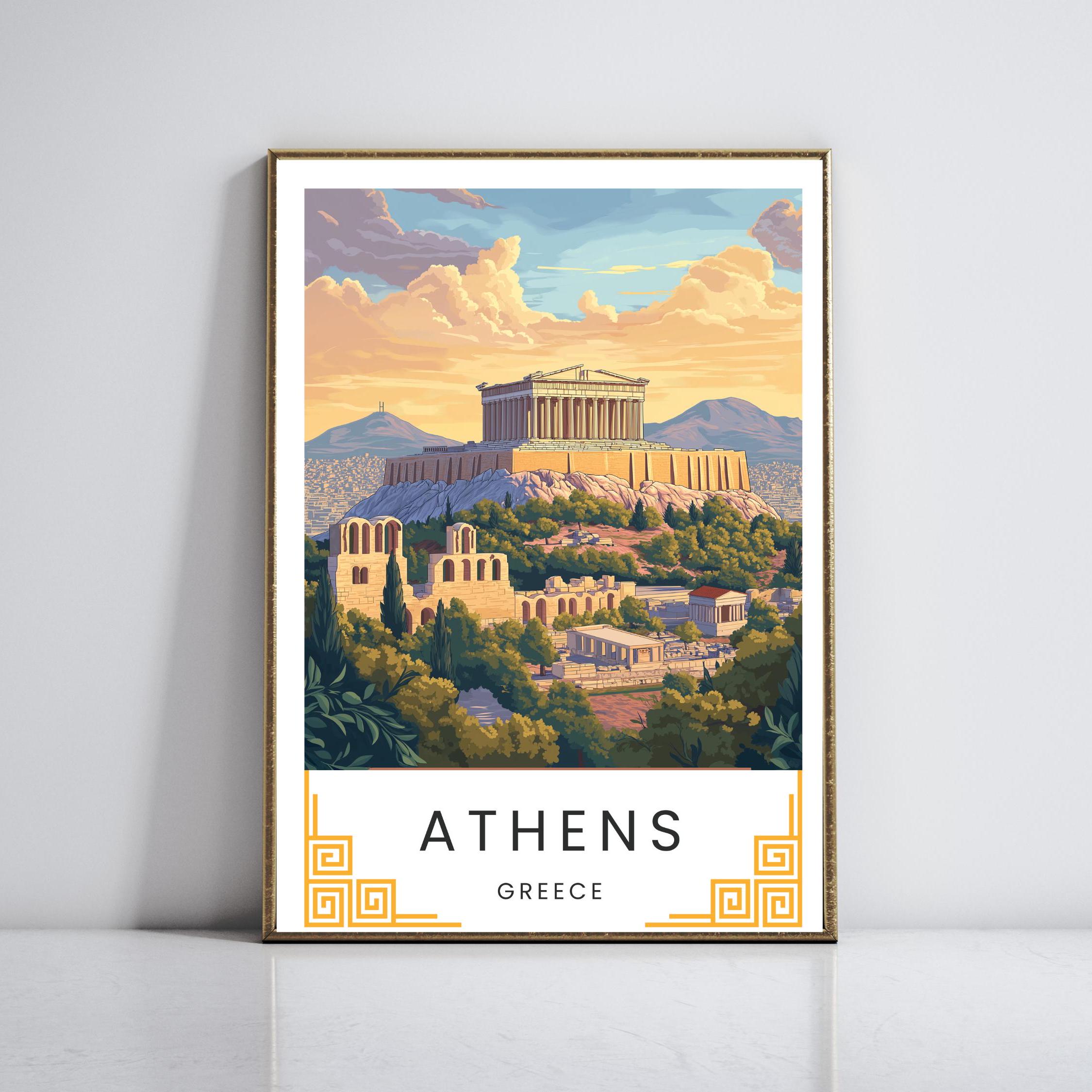Athens Travel Poster Vintage - Retro Parthenon Wall Art, Acropolis Decor, Ancient Greece Print, Pastel Art for Home or Office, Athens Art