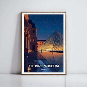 Louvre Museum Paris Reiseplakat - Twilight Art Print - Minimalistische Vektor-Illustration - Romantische Paris Wand Kunst Dekor - Elegantes Design