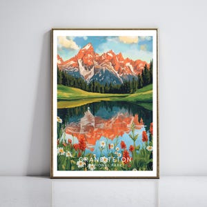 Grand Teton Nationalpark Vintage Reiseplakat | Retro Natur Wandkunst | Berglandschaft Poster | Nationalpark Dekor