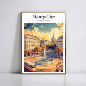 Affiche de voyage Montpellier - art mural France vintage - impression Montpellier rétro - décoration ville française - décoration d'intérieur méditerranéenne