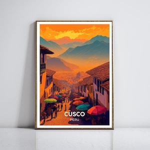 Cusco Travel Poster, Vibrant - Artistic Andes Sunset, Historic Incan Walls, Colourful Markets, Peru Wall Art, Travel Decor, Cusco Print