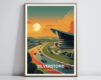 Silverstone F1 Travel Poster - Vibrant Formula 1 Circuit Art Print, Thrilling Motorsport Wall Decor, Minimalist English Countryside Print