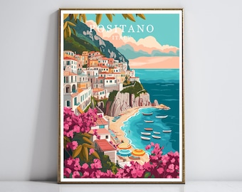Positano Travel Poster - Vintage Amalfi Coast Wall Art, Retro Italy Landscape Print, Italian Riviera Decor, Perfect Gift for Travel Lovers