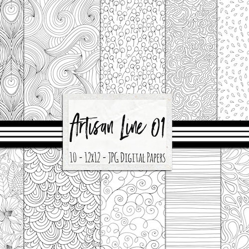 Line Art Patterns Black and White Digital Paper Coloring - Etsy