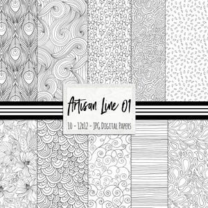 Black and White Pattern Digital Paper, Hand Drawn Line Illustrations, Mermaid Scale Pattern Background, Coloring Scrapbook Paper