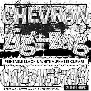 Chevron PRINTABLE Alphabet ClipArt, School Bulletin Board Letters, Black & White Coloring Letters, Print and Color, PNG Digital Alpha