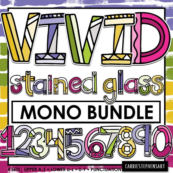 Alphabet Clipart Bundle, Vivid Jewel Tone Stained Glass Alphabet Letters PNG Printable | Print & cut Geometric Bulletin Board Alpha