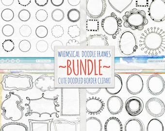 Paquete de marcos de garabatos caprichosos, Imágenes prediseñadas de etiquetas dibujadas a mano, Sello digital, Decoración de boda bohemia imprimible DIY, Diseño de imágenes prediseñadas de marco redondo