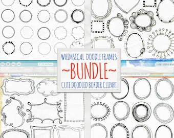 Whimsical Doodle Frames Bundle, Hand Drawn Label Clip Art, Digital Stamp, DIY Printable Boho Wedding Decor, Round Frame ClipArt Design