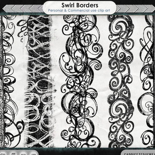 Bordure s'épanouir Clip Art, Swirl PNG ClipArt + Photoshop Brush, Distressed Edge, Digital Graphics, Page Border ClipArt, Gothic Design