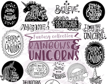 Unicorn Word Art PNG Quotes, Hand Lettered Unicorn Shirt ClipArt, UNICORN Graphics for Invitations, Rainbow Unicorn Party