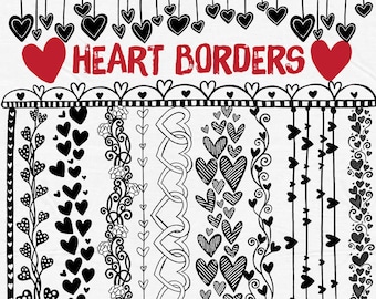 Line Heart Border ClipArt, Heart Digital Stamps, Printable Border PNG, Valentine Heart Graphic Download, Line Art Doodle, Collage Stencil