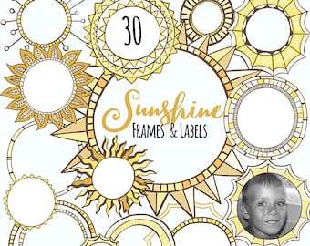 Sunshine Frame, Digital Label ClipArt Template, Printable Round Border, Personal Commercial Use Graphics for Invitations & Prints