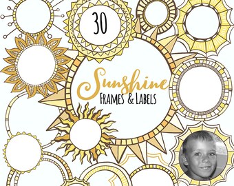 Sunshine Frame, Digital Label ClipArt Template, Printable Round Border, Personal Commercial Use Graphics for Invitations & Prints
